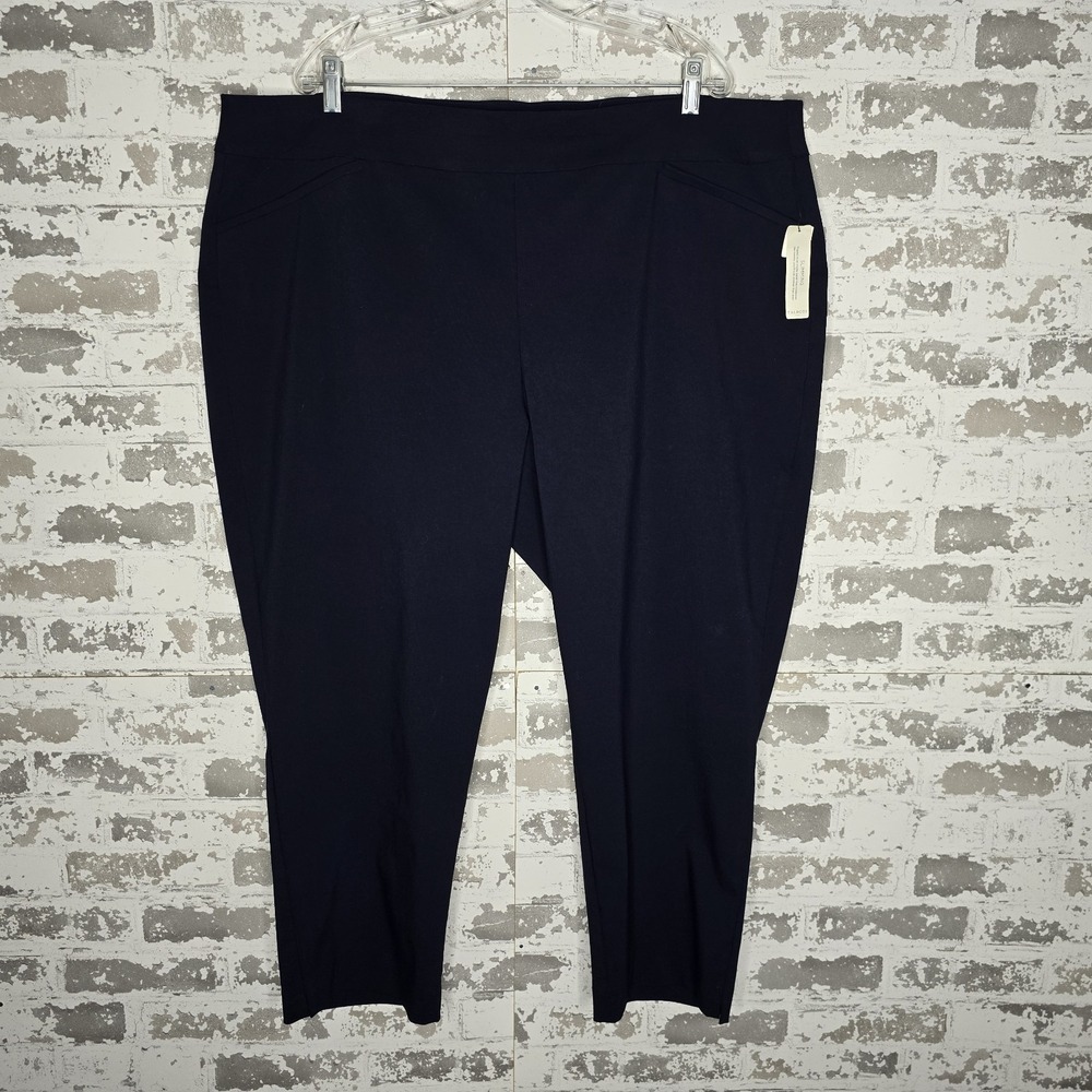 NEW Talbots Pants Women 24W Plus Size Navy Blue Pull-On Cropped Slimming Stretch